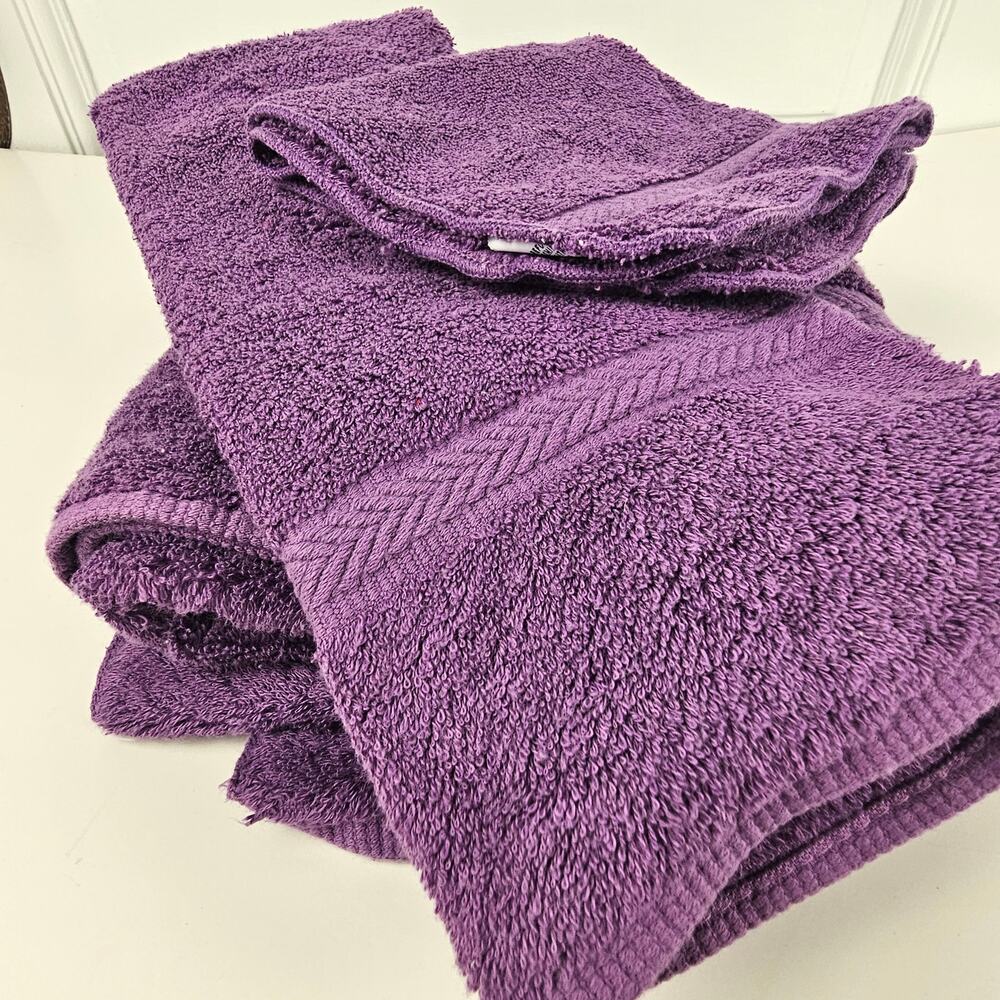 VTG set 3 MCM purple cotton bath towel hand washcloth GUC USA